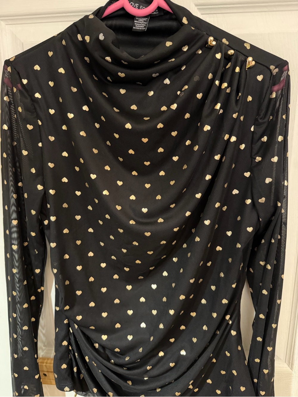 Black Gold Heart-Print Cowl Neck Blouse